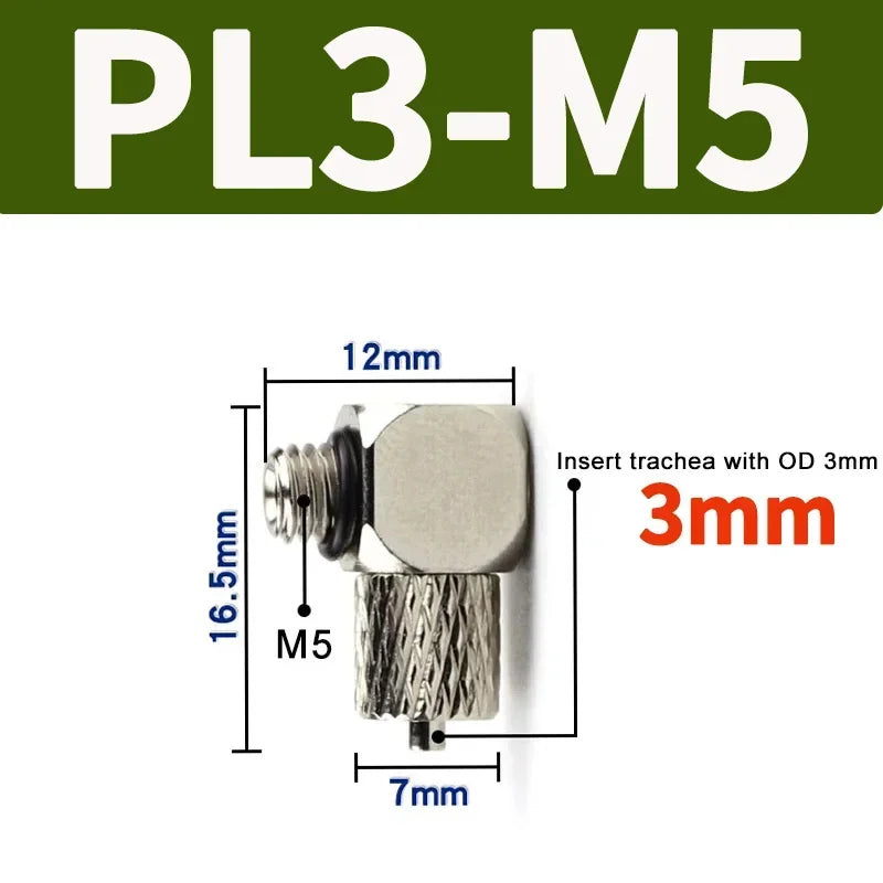 Mini Pneumatic Pipe Connector PC PL Screw Through Quick Fitting Fast Twist Joint ,Male Thread M3 M4 M5 M6 - Tube OD 3mm 4mm 6mm