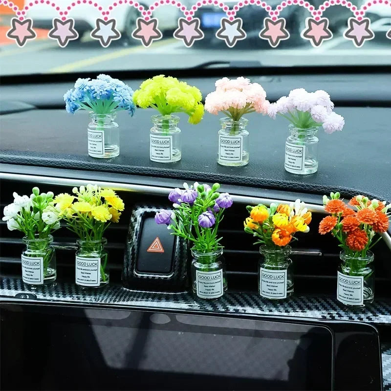 Car Interior Decoration Auto Dashboard Gadgets Ornament Cute Simulation Flowers Vase Sakura Gypsophila For Girl Woman Amagi