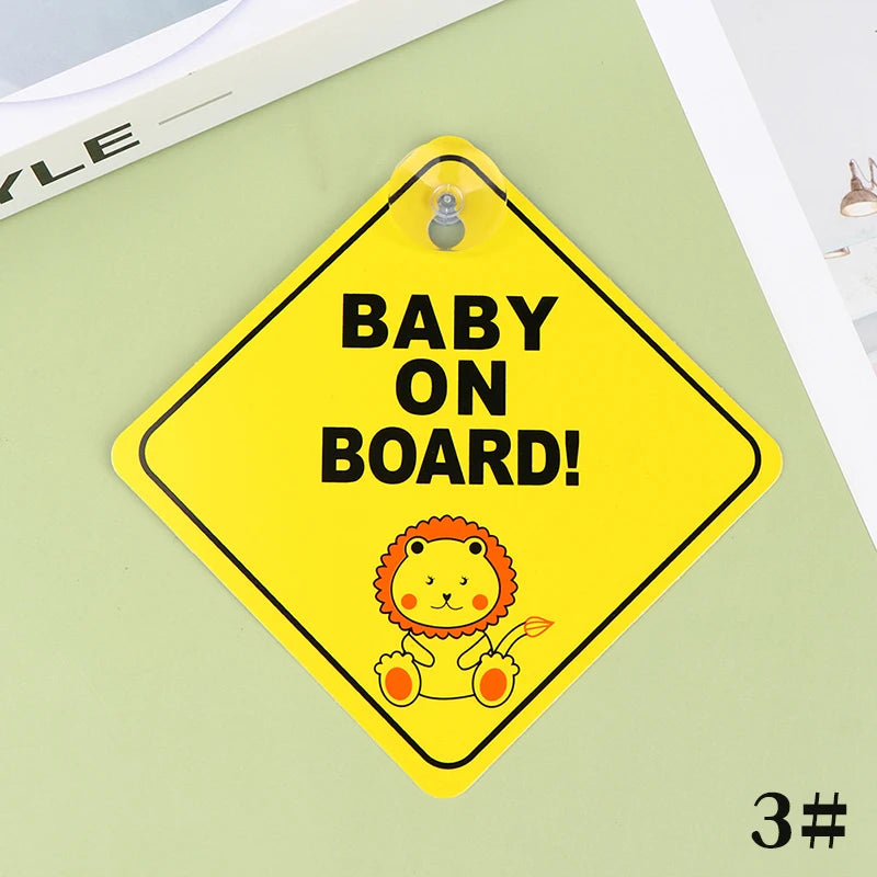1PC Baby On Board Sign with Suction Cup Car Window Yellow REFLECTIVE Warning Sign 12CM Safe Driving Accesorios