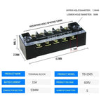 15A/25A/45A 600V Dual Row Barrier Terminal Block TB Series (3-12 Positions) Screw Connector for Electrical Panels TB1503 TB2512