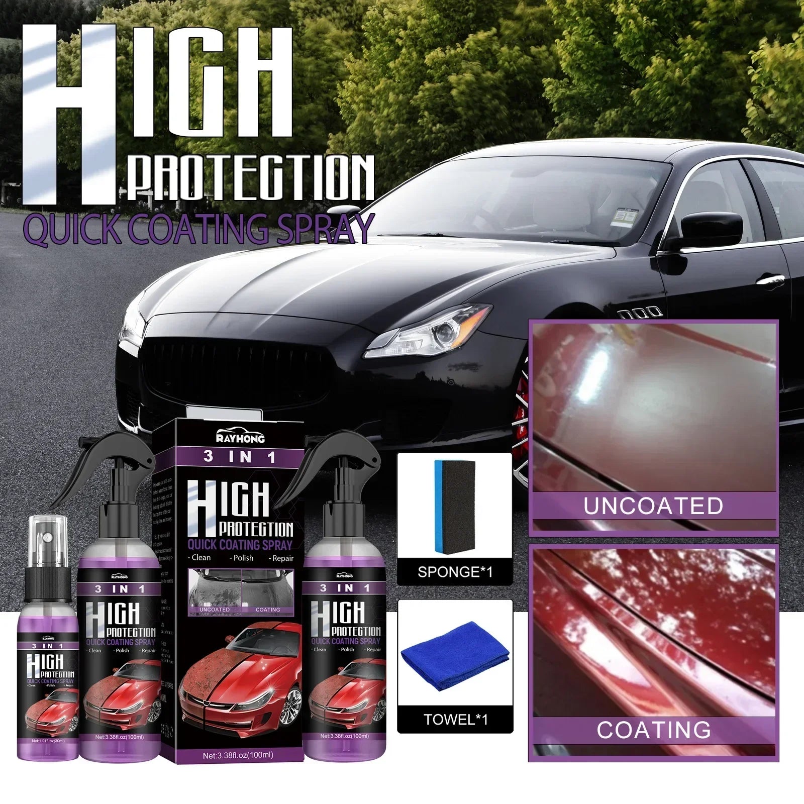3 In 1 Auto Nano Ceramic Coating 100ml Car Paint Scratch Repair Remover Nano Spray Glass Hydrophobic Coating Paint Care Amagi