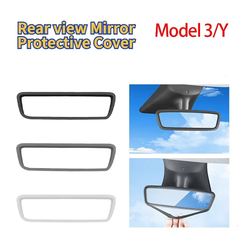 For Tesla Model 3/Y Car Interior Rear View Mirror Protective Case Rearview Mirror Silicone Protective Frame Accessories Amagi