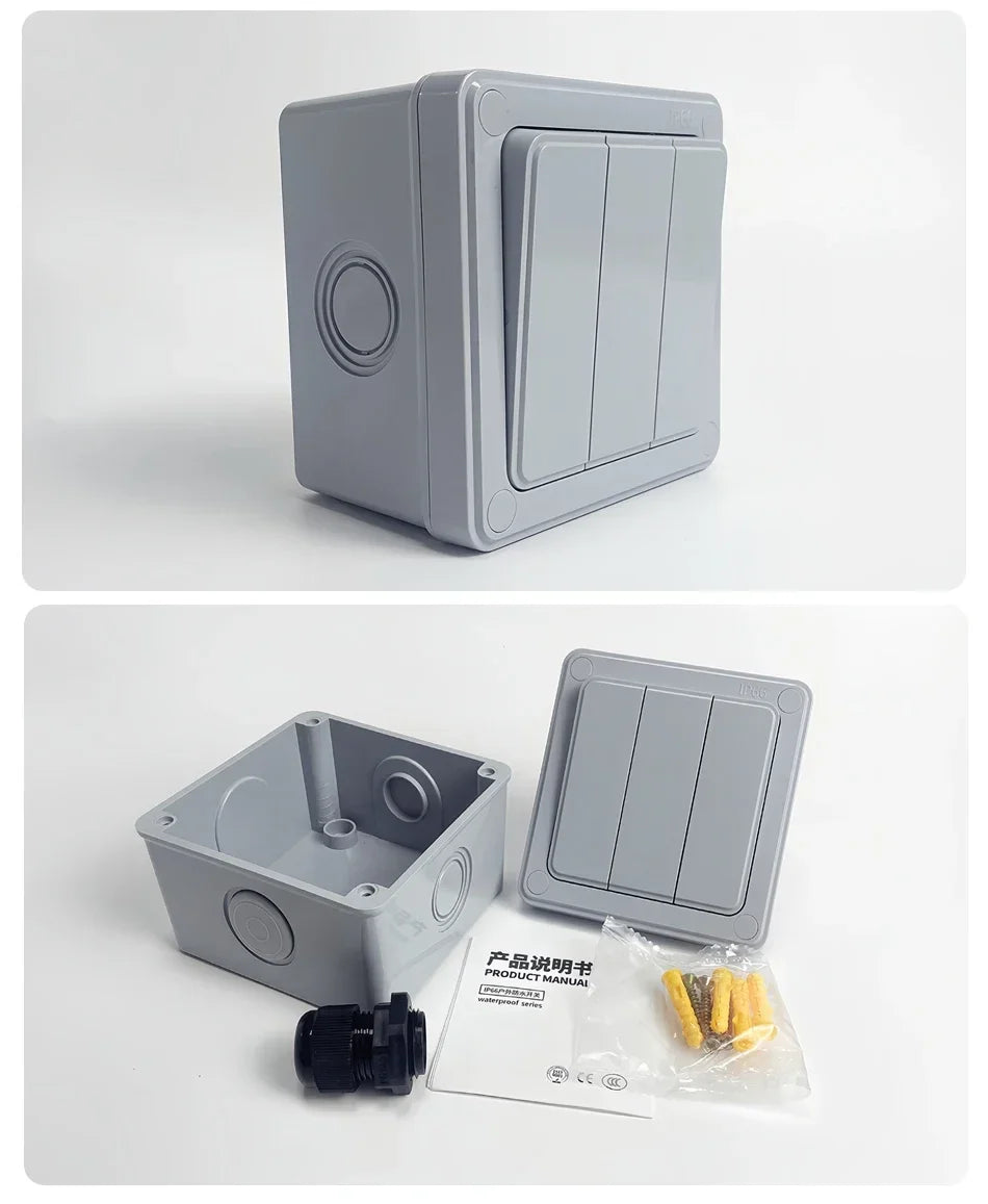 IP66 Outdoor Wall Switch 16A Weatherproof Push Button - 1/2/3 Gang Electrical for Garden/Patio/Exterior Use