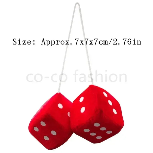 2pcs Fuzzy Plush Dice With Dots Square Hot Stamping Dot Dice Hanging Mirror Cube Pendant Car Ornament Sieve Anime Car Amagi