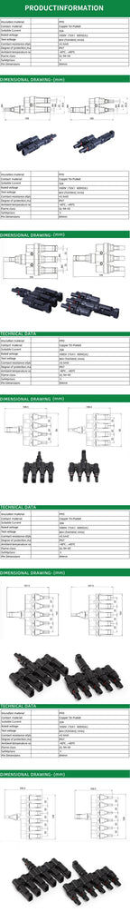 1/5 Sets Photovoltaic Solar PV Connector IP67 Y/T Type 30A 1000V 3-7 Way Branch Kit for PV/MC Cable 2.5/4/6mm² Battery Module