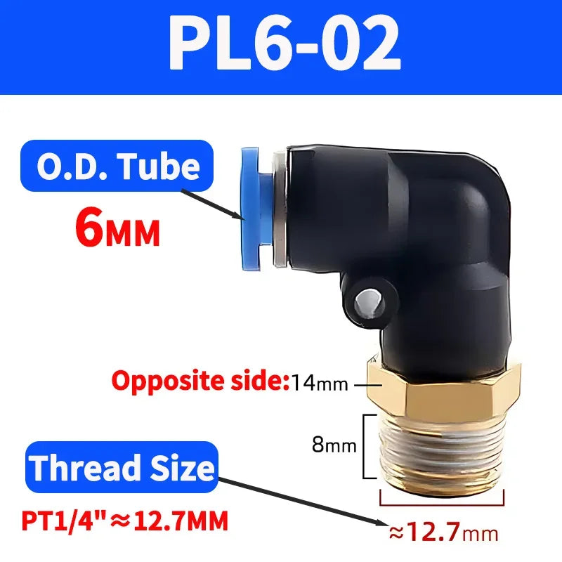 PL Push to Connect Tube Fitting Male Elbow PL4/6/8/10/12mm Tube OD x M5/01/02/03/04 Thread Pneumatic Air Push Fit Lock Fitting