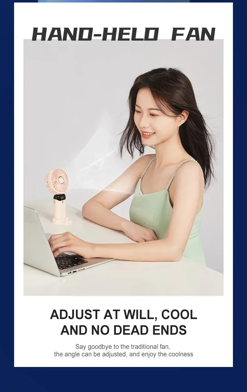 Car 3 in 1 Portable Fan Handheld Neck Desk Fan 5 Speed Digital Display Ultra Quiet Makeup Fan for Women Desktop Clip Office Amag