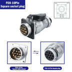 P28 Aviation Connector, Square Flange Socket, Male/Female Circular Butt Joint, 2/3/4/5/7/10/12/14/16/19/20/24 Pin, P28K2Q PLS28