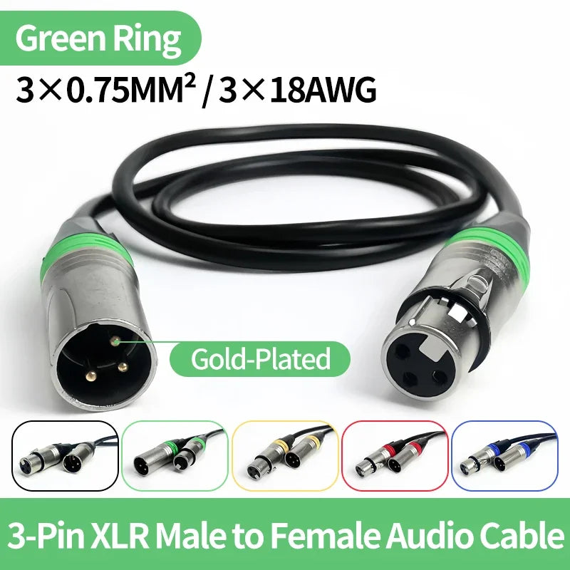 Gold-Plated 3-Pin XLR Male to Female Microphone Cable 1M–10M, 3×0.75mm² Pure Copper Balanced Audio Cord for Mixer, Speaker,Stage