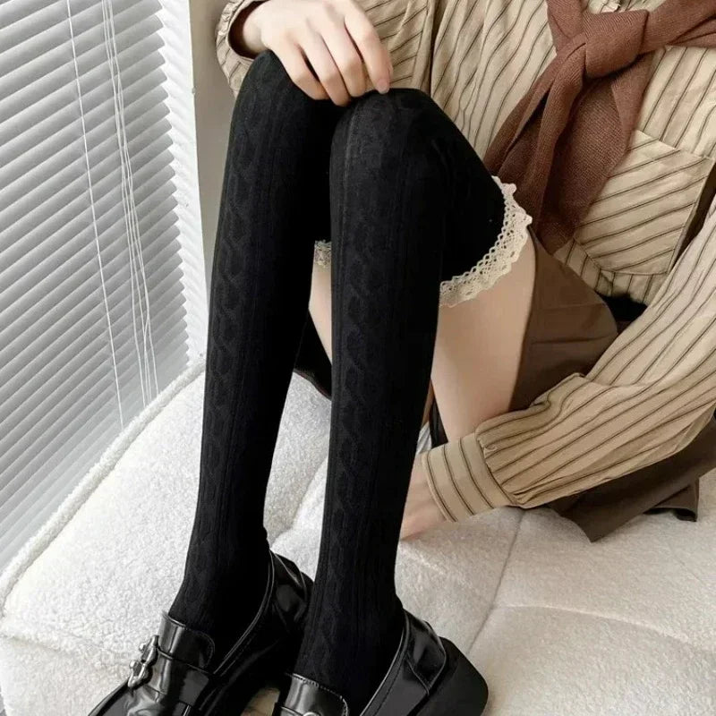 Knitted Lace Thigh High Stockings for Women Girls Casual Long Socks Sexy Tube Legging Lolita Over The Knee Leg Warmer Amagi