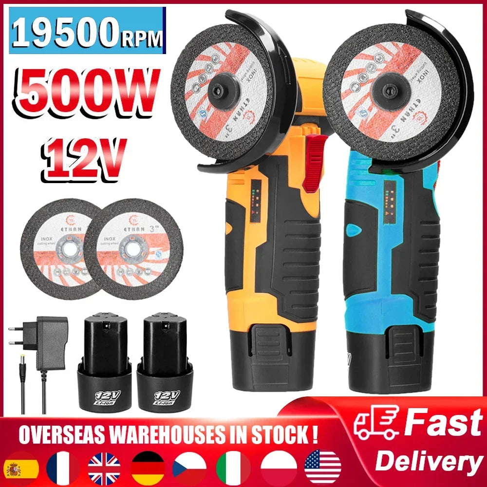 12V Cordless Electric Angle Grinder 19500rpm Lithium Battery Mini Polishing Grinding Machine Diamond Cutting Power Grinder Amagi