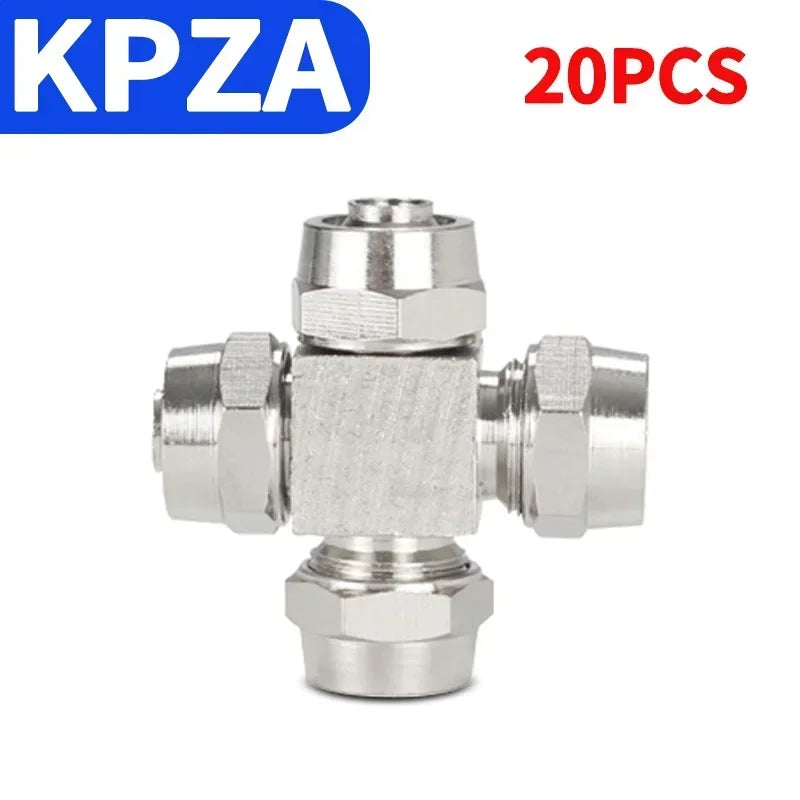 Pneumatic Push-In Fitting Set, Copper Nickel Plated Air Hose Connectors for 4mm–16mm Tube (KPU KPV KPE KPZA KPM)