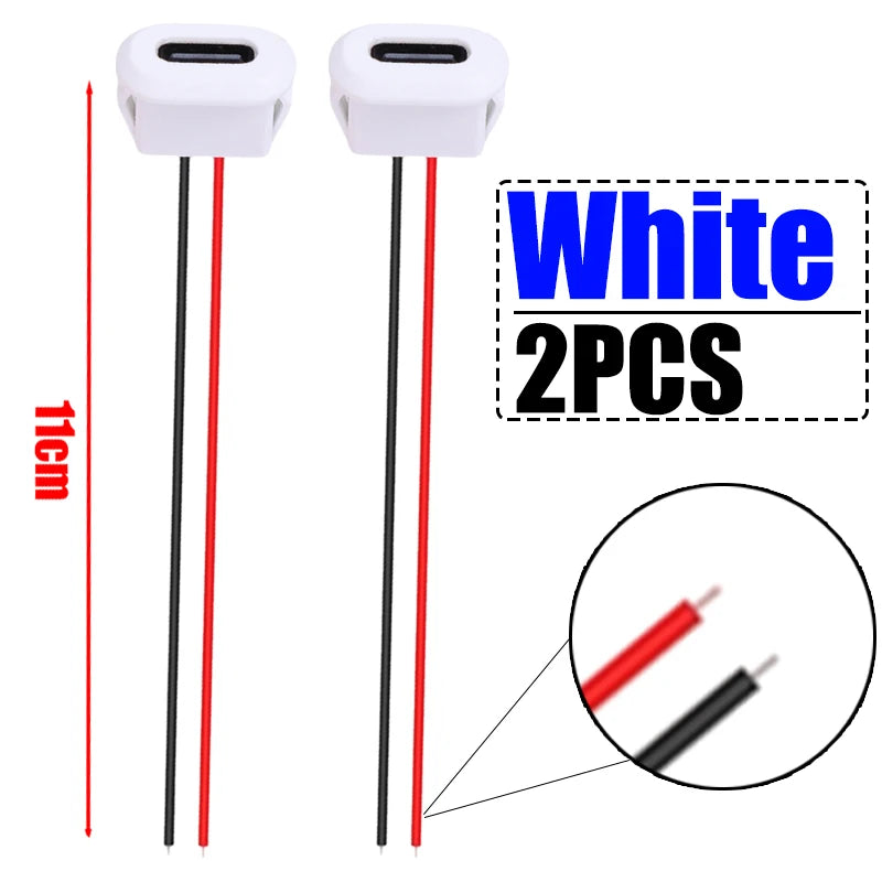 Type C Female Socket 2 Pin Bare Wire Molded Pigtail Cable 3A 30V USB C Power Charging Port Connector for Auto Car Motorcycle DIY
