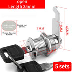 Cabinet Cam Lock Set, 5 Pack Two-Sided Keyed Alike 16MM-30MM Cylinder Cam Locks Secure Mailbox File Drawer Compartment Lock