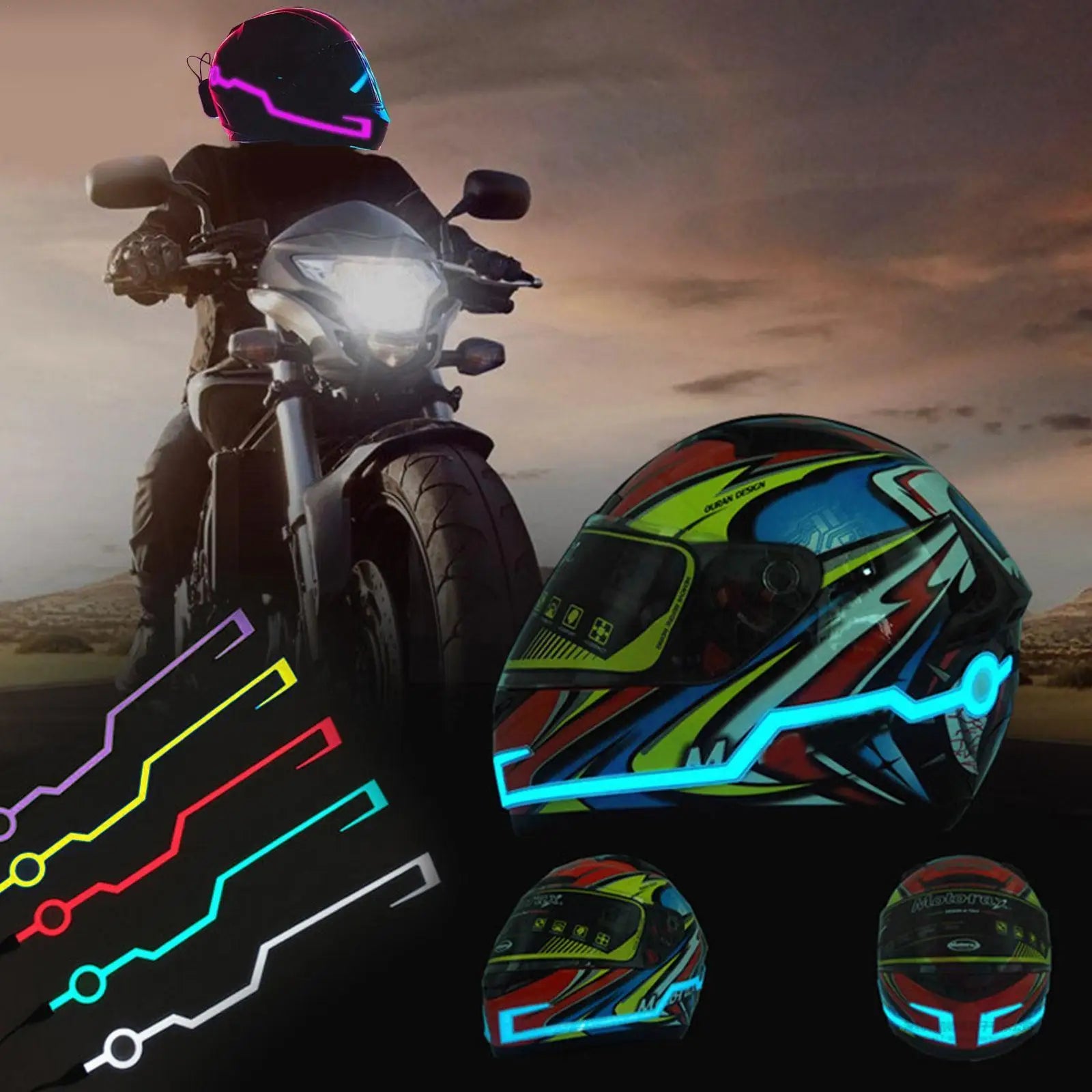 4 Flashing Motorcycle Bike Helmet LED Cold Light Strip EL Sticker Waterproof Warning Lights Motorcycle Night Riding Accessories