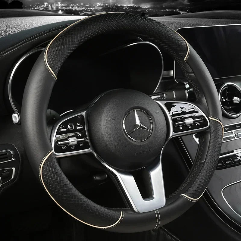 38 Cm/15 Inches Universal Car Faux Leather Steering Wheel Cover Sweat-absorbent And Breathable Handle Interior Upgrade New Amagi