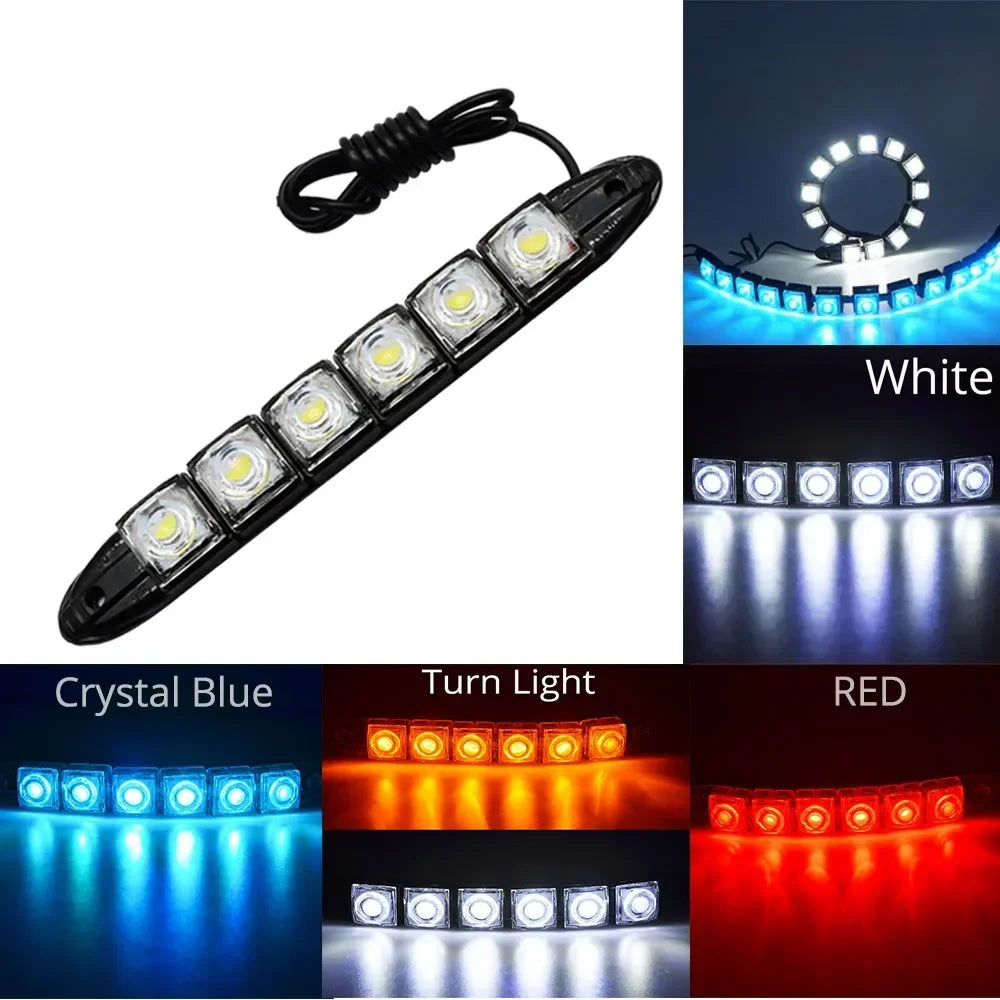 Car Led Daytime Running Light Flexible 6LED White Waterproof Driving Fog Bulbs Turn Signal Lamp Auto Styling Headlight 12V Amagi