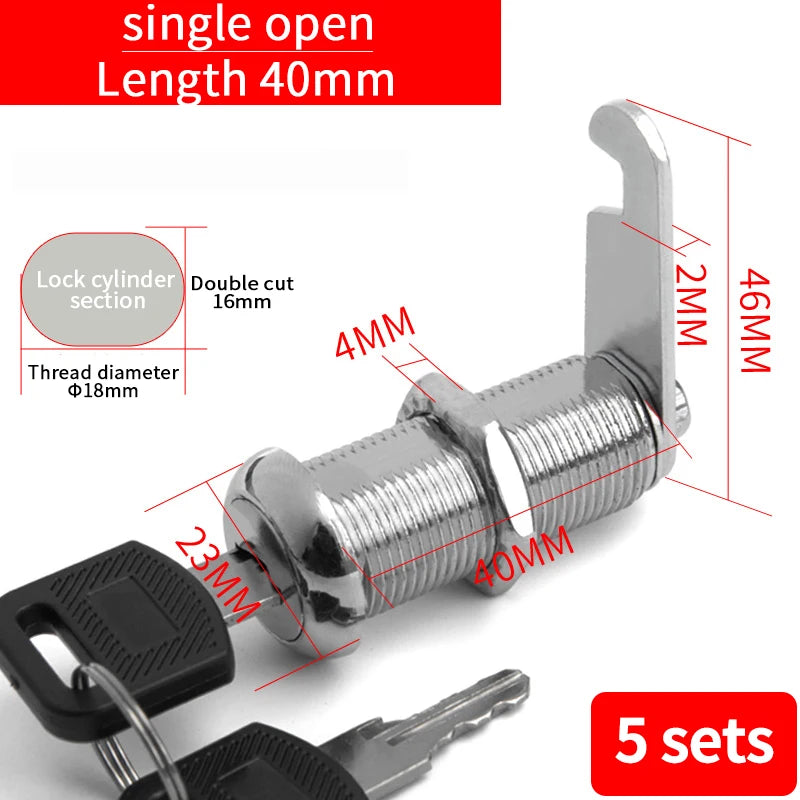 Cabinet Cam Lock Set, 5 Pack Two-Sided Keyed Alike 16MM-30MM Cylinder Cam Locks Secure Mailbox File Drawer Compartment Lock