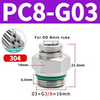 Stainless Steel PC-G Pneumatic Push-In Fitting, Straight Male G Thread Air Tube Connector for Air Compressor & Pneumatic Systems