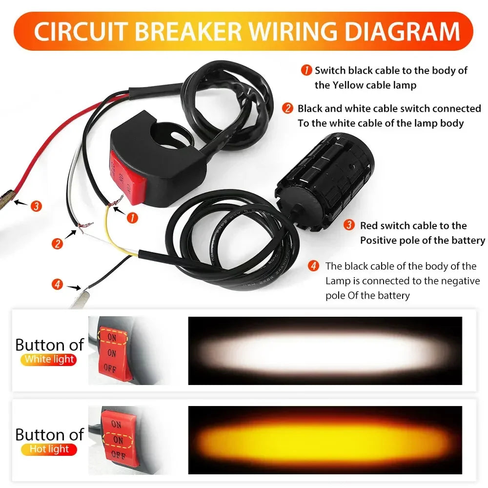 2pc Motorcycle LED Headlight  Driving Light Universal Dual Color Spotlights For Motorbike Truck Trailer Off-road Moto Accessorie