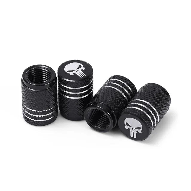 4pcs/pack Creative Skull Head Logo Car Tire Valve Caps - Aluminum Alloy Valve Core Cover with Sealant Pad Accessories Tools New