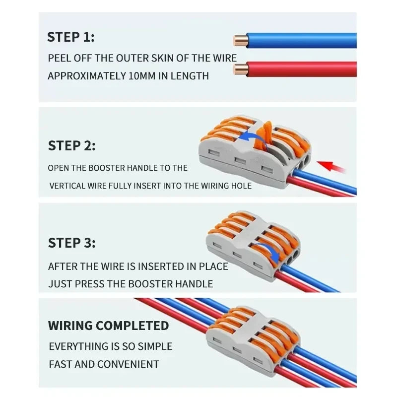 SPL2/3/4/5 Quick Wiring Terminal, PCT Parallel Wire Connector Junction Box, 1‑in 2/3/4/5‑Out Splitter for Lamp/Lighting