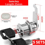 Cabinet Cam Lock Set, 5 Pack Two-Sided Keyed Alike 16MM-30MM Cylinder Cam Locks Secure Mailbox File Drawer Compartment Lock
