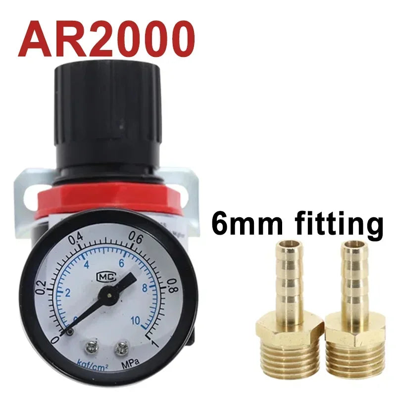 AR2000 Pneumatic Air Compressor Pressure Regulator Reduction Valve with 1/4'' Thread BSP and 4MM,6MM,8MM,10MM,2MM Fittings