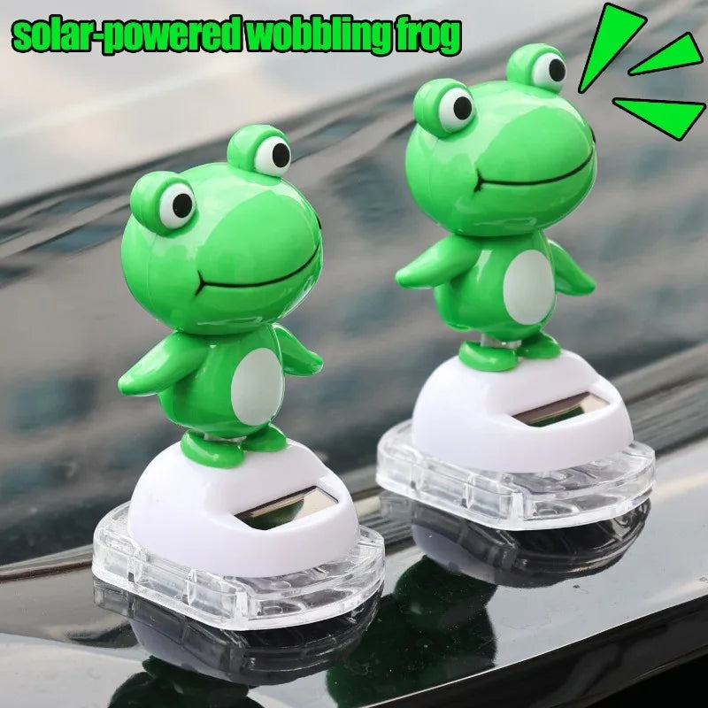 Cute Frog Car Interior Solar Decoration Bobble Head Frog Solar Powered Shaking Head Ornament Animated Car Dashboard Decoration