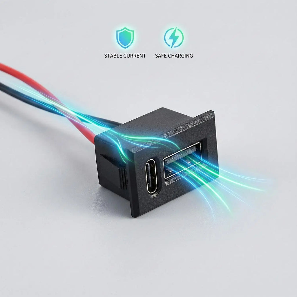 Dual USB-C Chassis Mount Socket – 2-Port Car Dashboard Charging Adapter