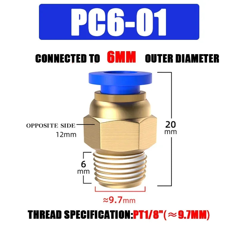 10/50PCS Pneumatic Fitting Air Connector PC 4mm 6mm 8mm 10mm 12mm Thread 1/8" 1/4" 3/8" 1/2" Hose Fittings Pipe Quick Connectors