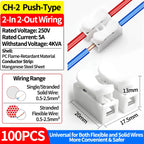 100PCS CH2 CH3 Quick Push Wire Connector, 2Pin 3Pin Spring Loaded Terminal Block,Flame Retardant Electrical Connector for Wiring