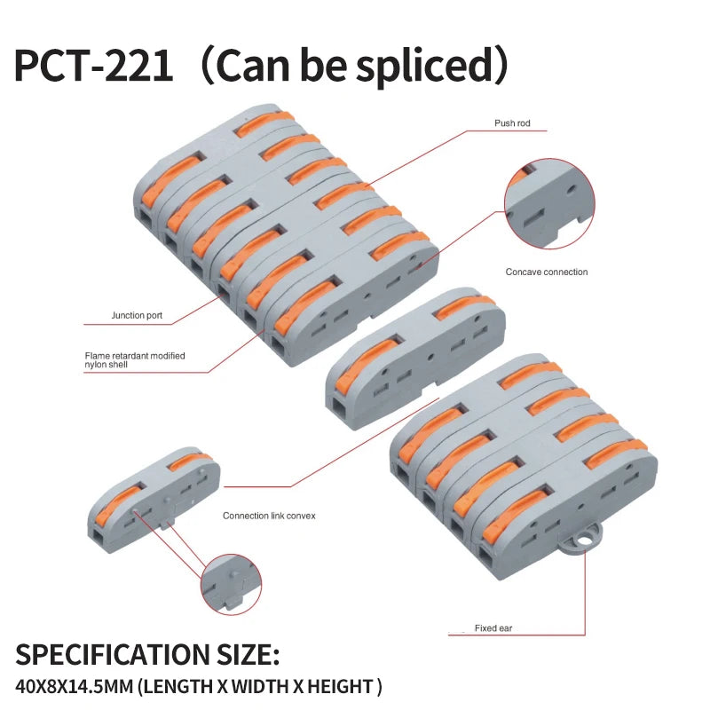 SPL-42/62/63/82/93 3/2-in 8/6/4-out Fast Wiring Terminal Multi-functional Parallel and Branch Docking Terminal Wire Connector