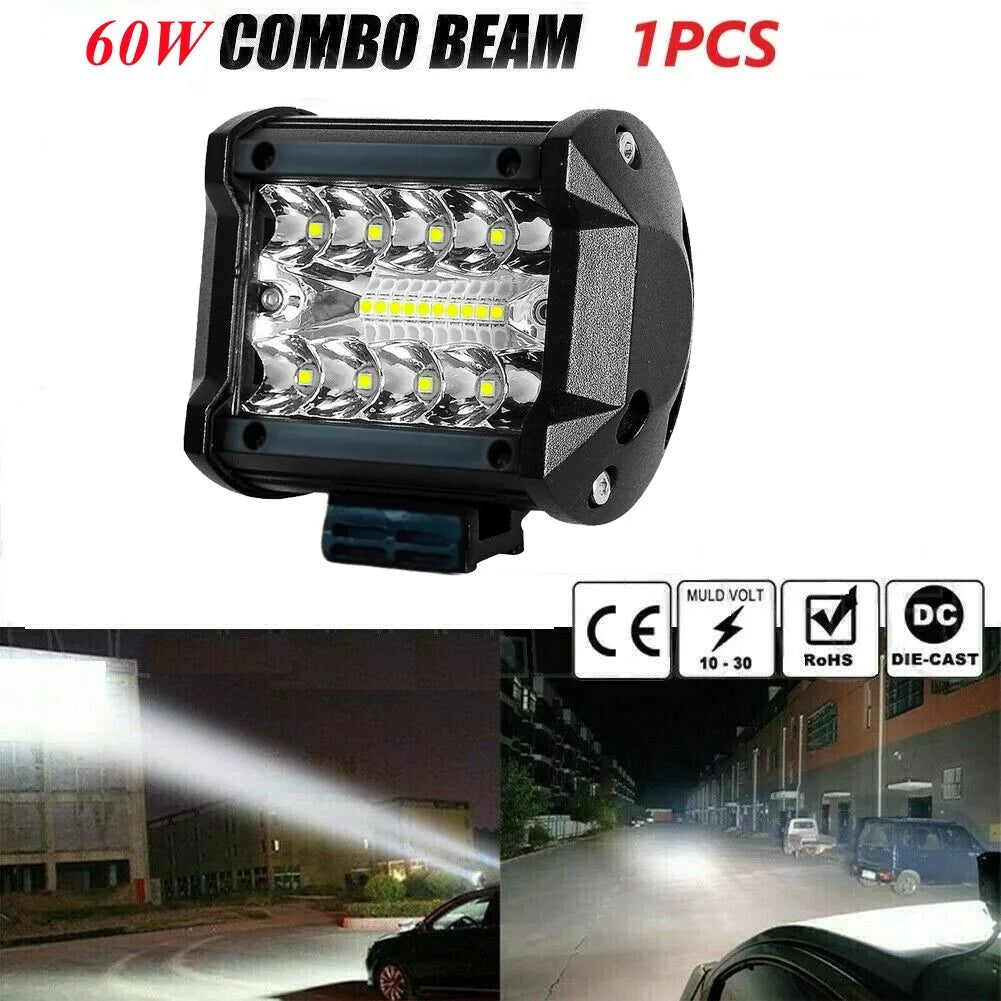 60W Car LED Work Light Bar Spot Flood Combo Pods Offroad Fog Lamp Waterproof Dust Proof  For SUV ATV UTV Car Accessories