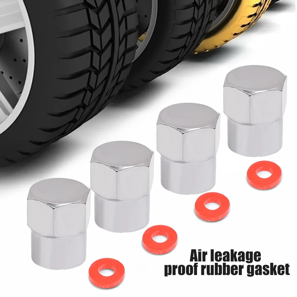 20/10Pcs Car Flat Head Valve Cap Universal Hexagonal Chrome Plated Dust Wheel Nozzle Decor Tyre Valve Stem Caps Auto Accessories
