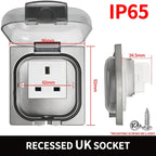 IP65 Waterproof Outdoor Socket- 16A High Power Wall Plate, 250V US/Thai Style 10A Receptacle, Bathroom & Weatherproof Electrical