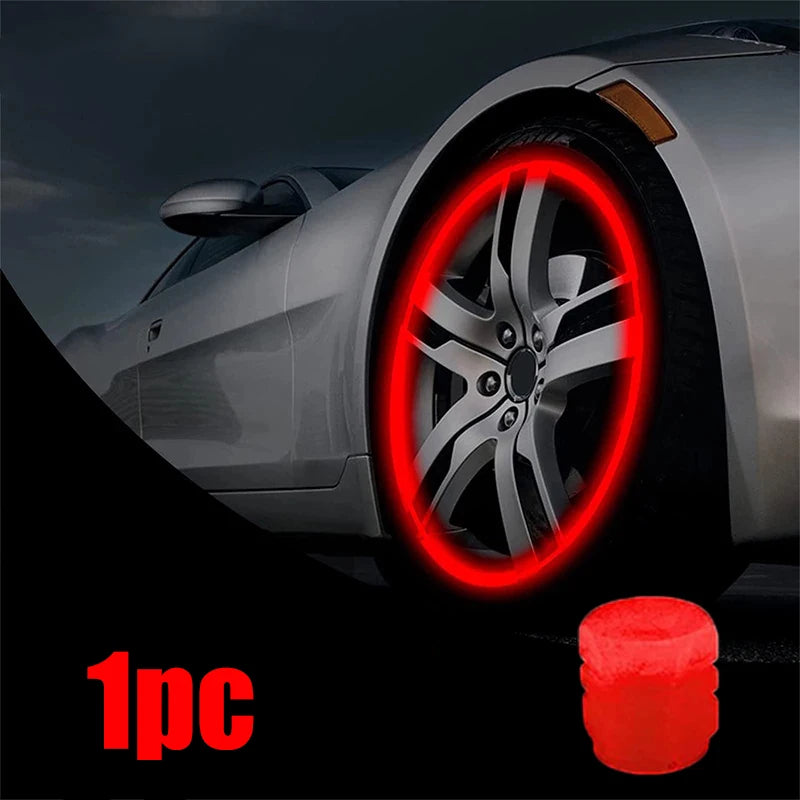 Luminous Valve Caps Car Tire Fluorescent Tyre Valve Stem Decor Luminous Cap Night Glowing Wheel Hub Nozzle Valve Caps