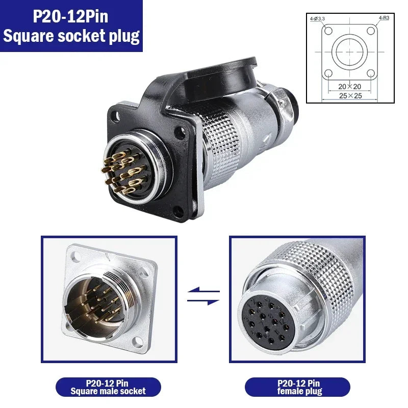 PLS20 WS20 TP20 Aviation Connector 20mm Opening Diameter 2-12 Pin Male Female Circular Plug Socket Metal Shell Waterproof IP67