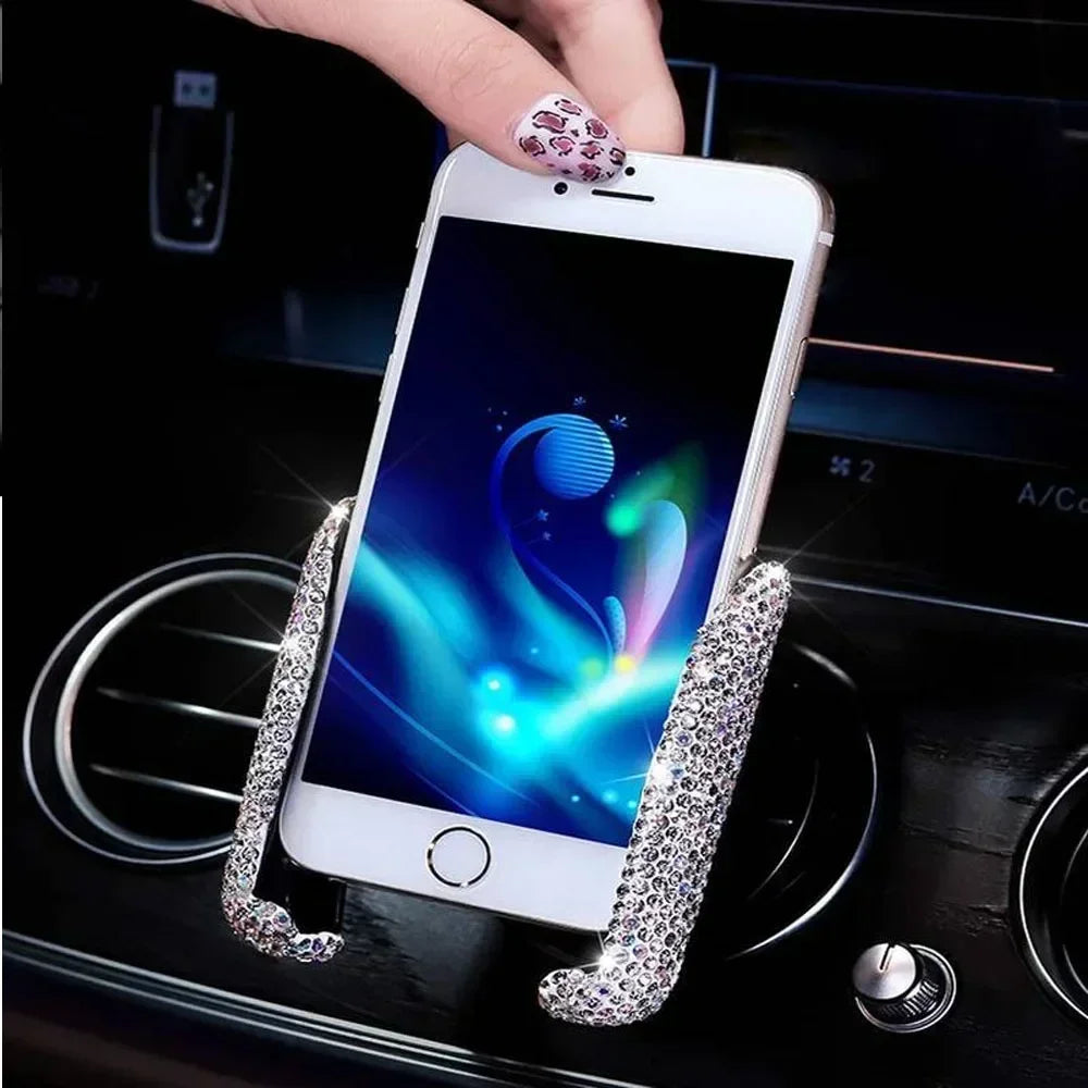 Car Phone Holder Women Diamond Crystal Car Air Vent Mount Clip Mobile Phone Holder Stand in Car Bracket Interior Amagi