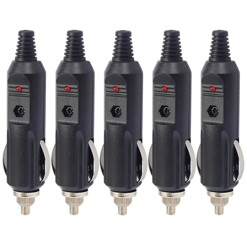 Car Cigarette Lighter Plug Male Adapter 12V 24V Replacement Connector LED Fused for Auto Truck RV Boat Power Supply Cable Head