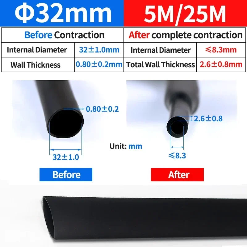 5Meter 4:1 Heat Shrink Tube with Glue Thermoretractile Heat Shrinkable Tubing Dual Wall Heat Shrink Tubing 4 6 8 12 16 20 24 32