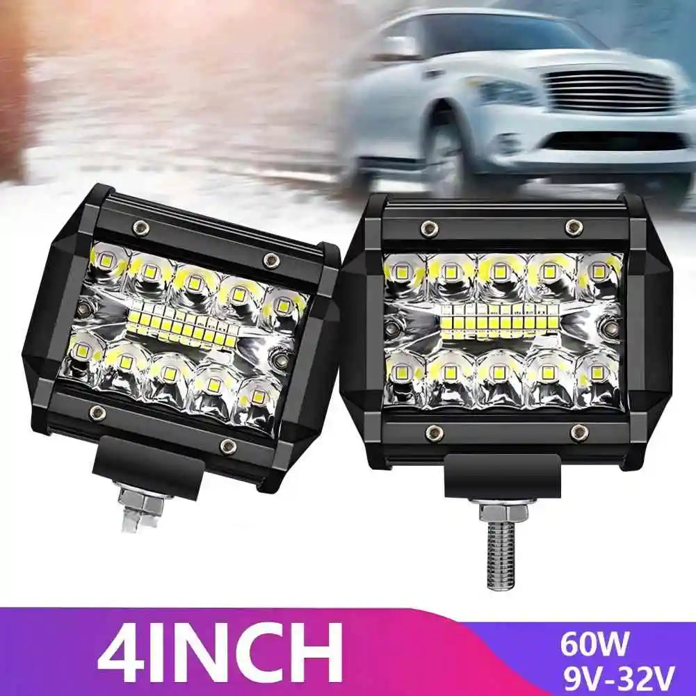 2PCS 60W LED Work Light Bar Spot Flood Led Headlights For Pods Offroad Fog Lamp SUV Car LED Headlights Fog Lamp Accessories