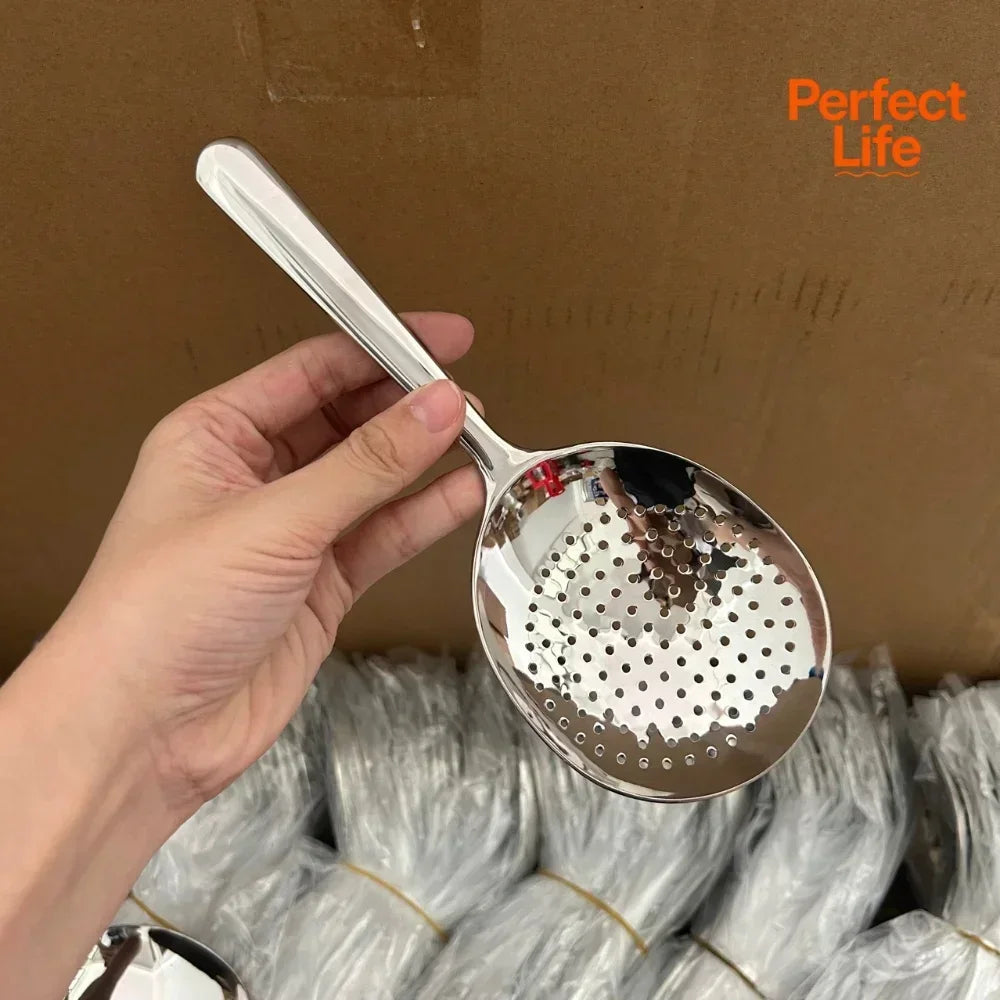 Heavy-Duty Commercial/Home Kitchen Spoons/Large Serving Spoon with Heat-Resistant Short Handle Drain Holes for Easy Cleaning