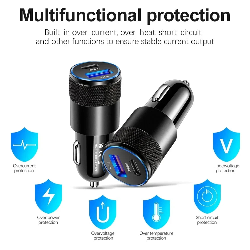 66W USB Car Charger Fast Charging Type C Chargers PD QC 3.0 Phone Charger in For IPhone 15 Pro Max Xiaomi Huawei Samsung Amagi