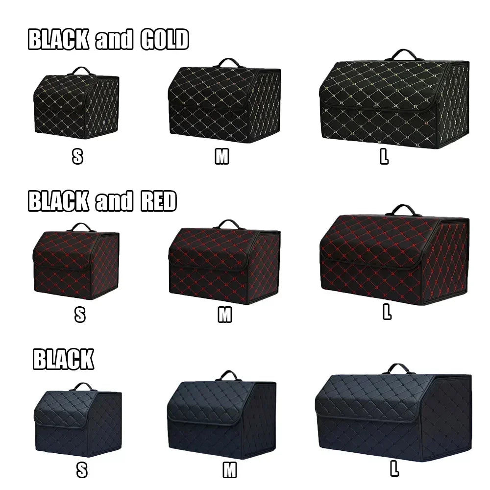 Foldable PU Leather Car Trunk Storage Box – Large Capacity, Waterproof, Durable, Velcro Fixed, Strong Load Built-In Handle Amagi