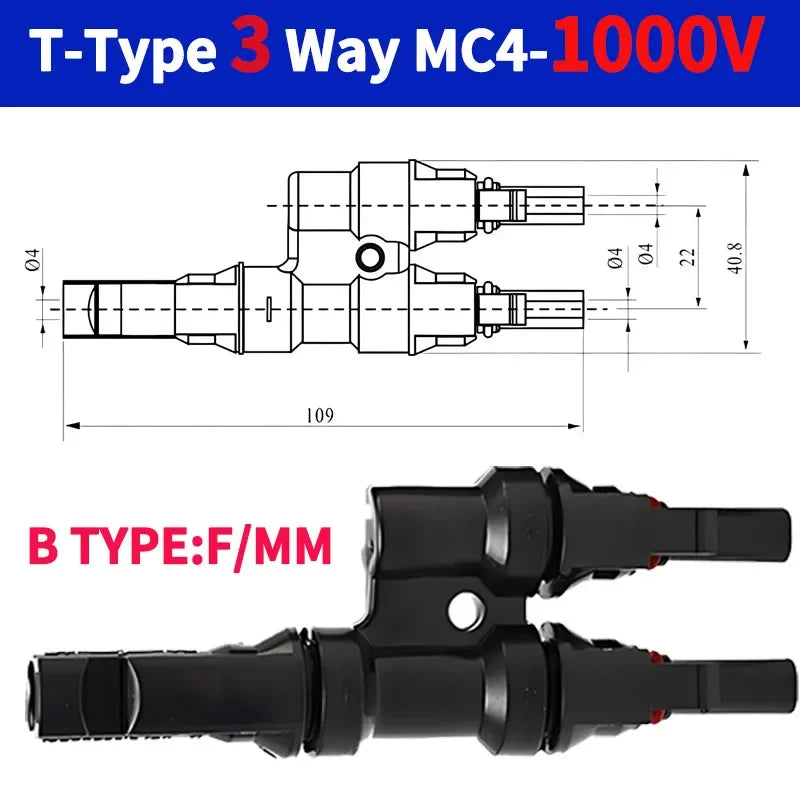 1/5/20/100 Sets PV T Branch Photovoltaic Solar Connector 1000V 30A Male Female 1 To 2/3/4/5/6 PV Plug 2/3/4/5/6IN 1OUT Adapter