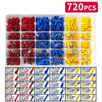 280/480/720/1200pcs Cold Pressed Terminal Kit - Insulated Quick Connect Spade/Ring/Fork Crimp Connectors for Automotive Wiring