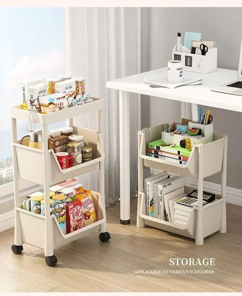 Mobile Storage Shelf] Mobile Plastic Storage Shelf Unit with Wheels - Practical Shelf for Living Room, Bedroom, Dormitory Amagi