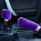 2Pcs Car Handbrake Grip Covers Gear Shift Knob Cover Handle Plush Sleeve Winter Soft Warm Hand Brake Interior Gear Shift Collars