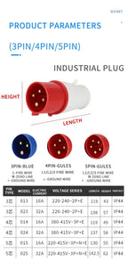 5Pcs Industrial Plug and Socket Waterproof Connector 3PIN 4PIN 5PIN 16A/32A  Waterproof Electrical Connection Wall Mount Socket